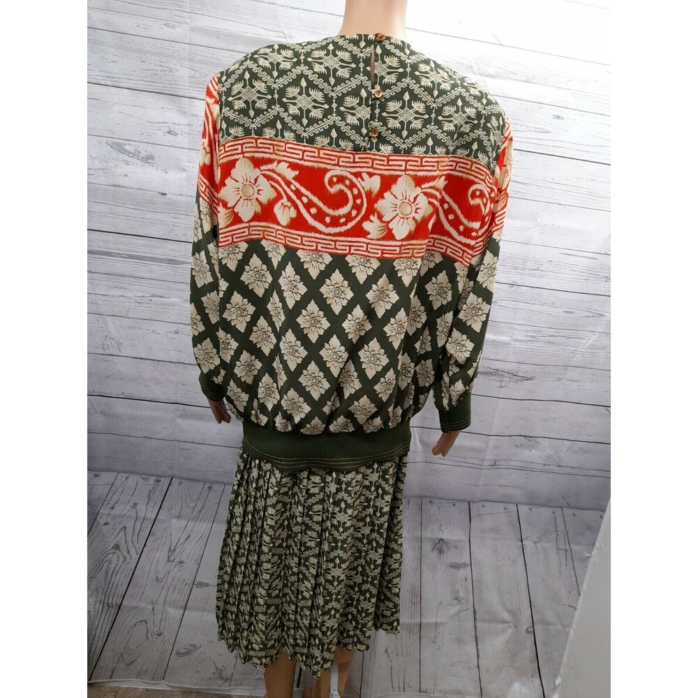 Vtg Jo Hanna York By Joan Davis Floral Outfit Skirt Top Suit Set Green Red Sz 18 - Picture 5 of 9